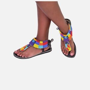 Beaded African Gladiator Sandal Bohemian Leather Masai Kenya US 8/8.5 EUR 39